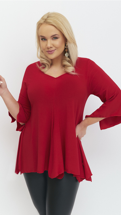 Red tunic women's elegant bell sleeve blouse