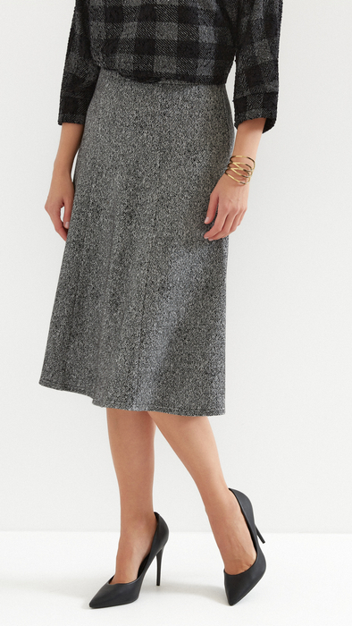 Long, warm, gray women's skirt with an elastic band