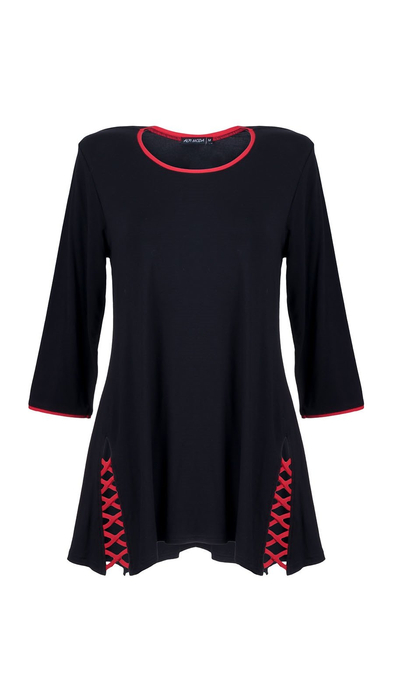 Black elegant women's tunic decorated with a unique trimming plait