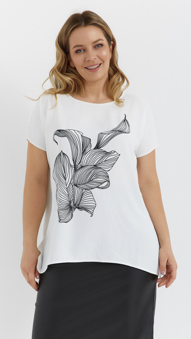 White women's kimono tunic loose blouse airy plant motif