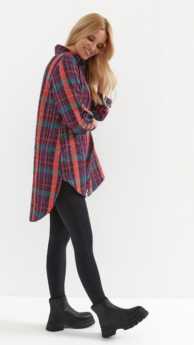 Women's cotton shirt, loose, oversize checkered tunic