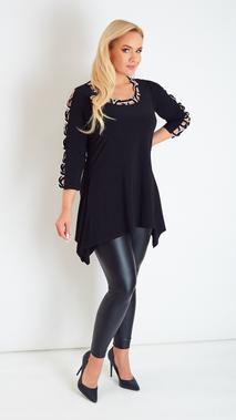 Women's black embellished tunic loose blouse