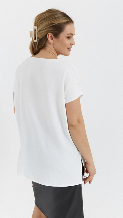 Weiße Damen Tunika Kimono Damenbluse Pflanzenmotiv