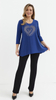 Cornflower blue women's tunic, loose blouse, elegant viscose heart