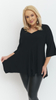 Schwarze Damen-Tunika, elegante Bluse mit Glockenärmeln