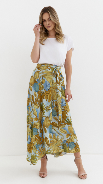 Blauer damen-Maxirock zum Binden mit Blumenmuster