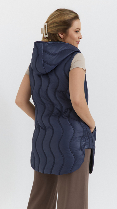 Navy blue women's quilted vest sleeveless with a neckline