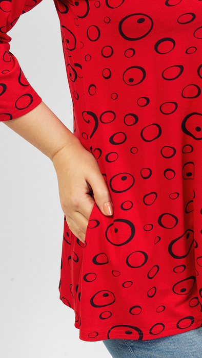 Women's red tunic loose 3/4 sleeve blouse