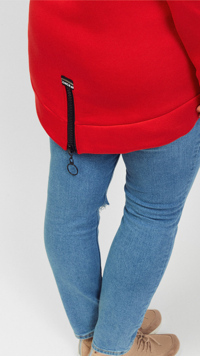 Langes Damen-Sweatshirt aus Baumwolle mit Reißverschluss und Kapuze