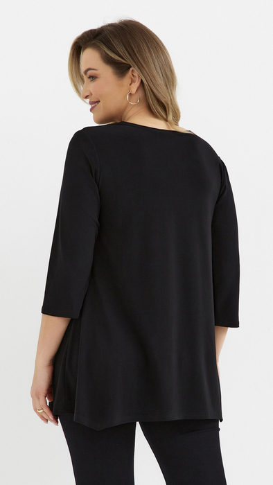 Black women's loose tunic blouse with a viscose owl application