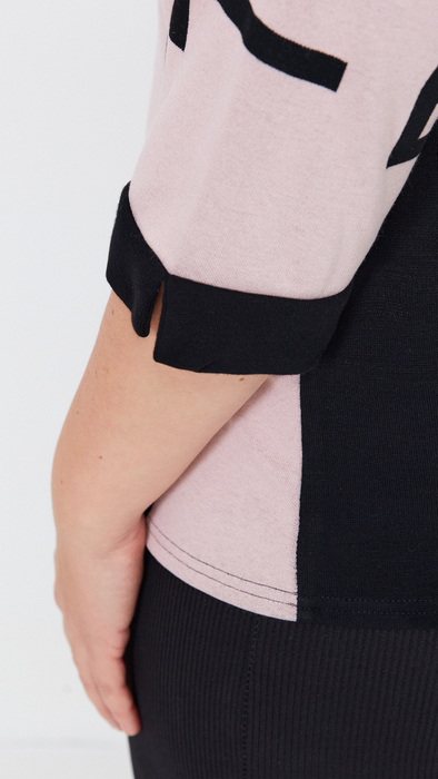 Pudrowa ciepła bluzka damska elegancka rękaw 3/4