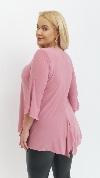 Women's powder pink tunic elegant bell sleeve blouse