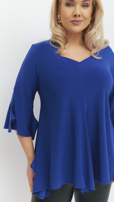 Cornflower blue women's tunic elegant bell sleeve blouse