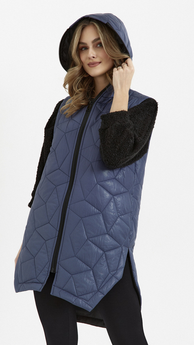 Navy blue long sleeveless quilted vest