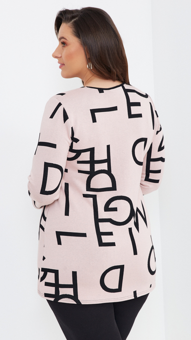 Puderig warme Damen-Tunika mit 3/4-Ärmeln