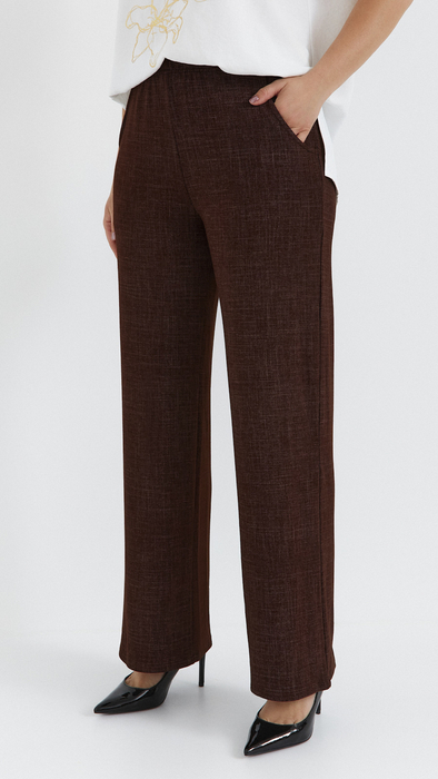 Braunfarbene, weite, lockere Damenhose mit Taschen