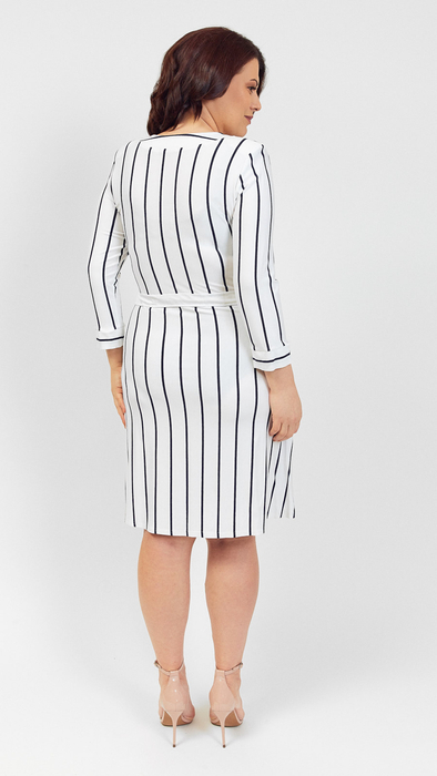 White women's elegant summer dress with stripes