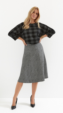 Long, warm, gray women's skirt with an elastic band