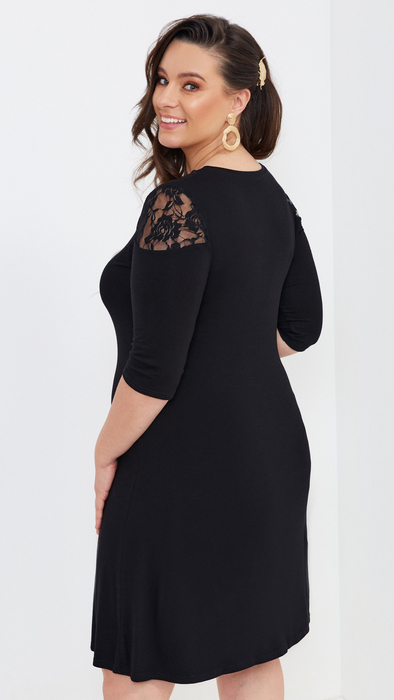 Black elegant women's evening dress with lace