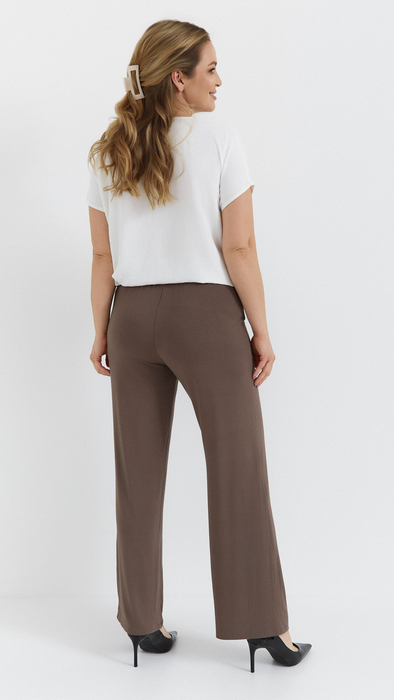Beige women's trousers wide loose trousers with pockets