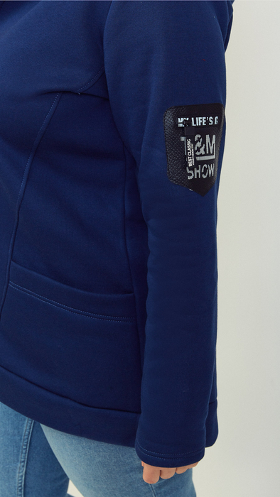 Women's long zip hooded cotton sweatshirt