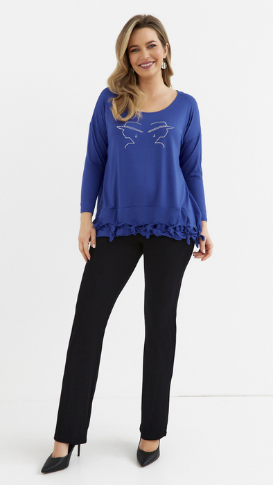 Kornblumenblaue lockere, elegante Damenbluse mit Applikation