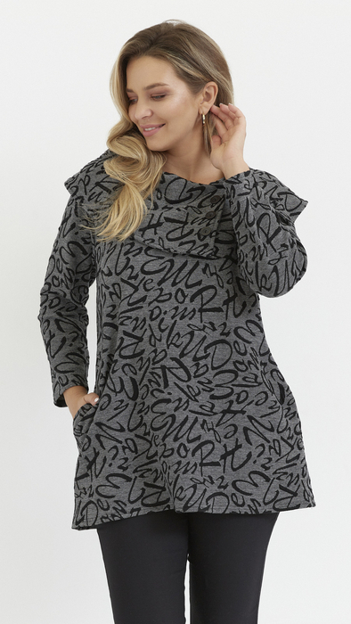 Graue Damen-Rollkragentunika, warme Bluse mit Buchstaben
