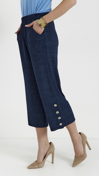 Granatowe spodnie damskie letnie szerokie 3/4 a'la jeans