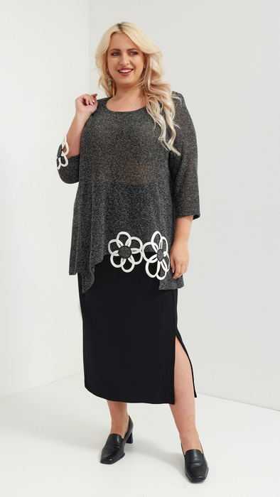 Dark gray women's elegant tunic decorated with flowers