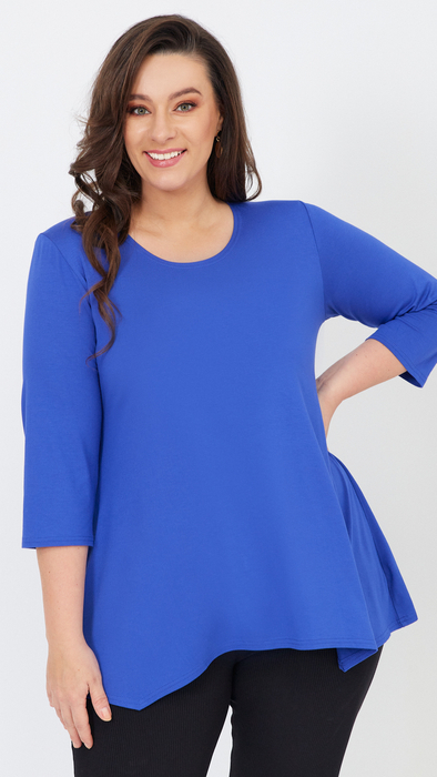 Kornblumenblaue Damentunika, lockere Bluse, elegante Viskose