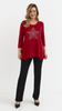 Red women's tunic, loose blouse, elegant viscose star