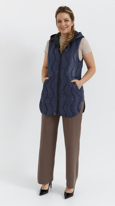 Navy blue women's quilted vest sleeveless with a neckline