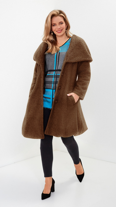 Light brown warm elegant women's coat with hood Bouclé