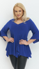 Cornflower blue women's tunic elegant bell sleeve blouse