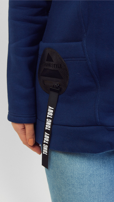 Langes Damen-Sweatshirt aus Baumwolle mit Reißverschluss und Kapuze