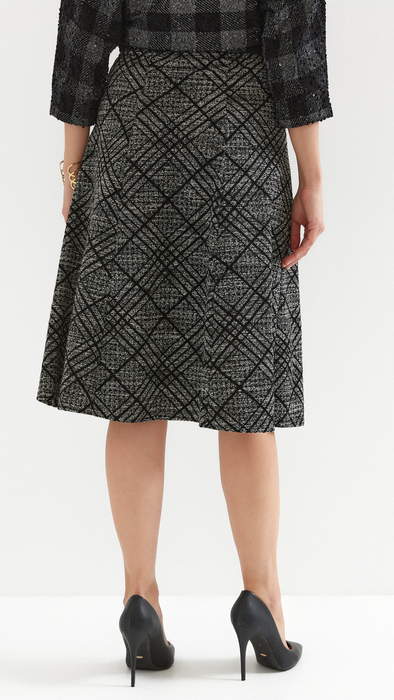 Gray and black women's long skirt with checkered pattern mix