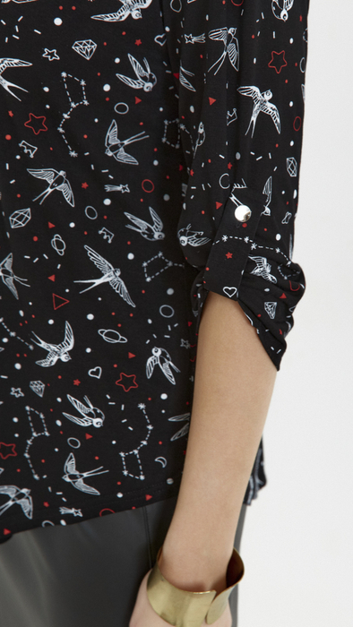 Schwarze Damenbluse, leicht, locker, luftig, 3/4-Ärmel