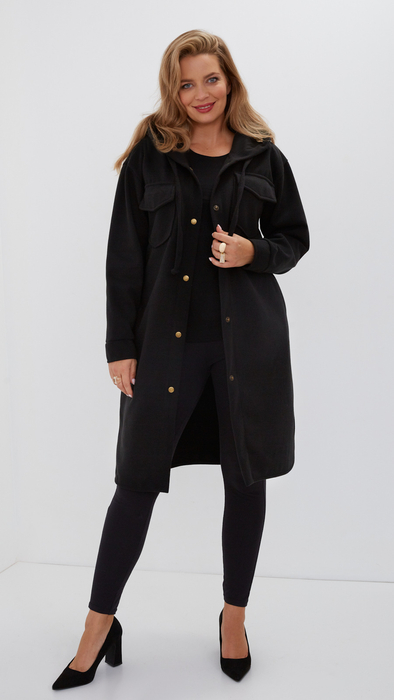 Black women's coat with hood for spring and autumn