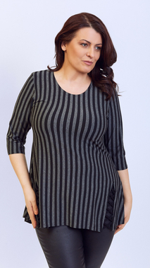 Gray and black elegant women's tunic decorated with a unique braid made of trimmings