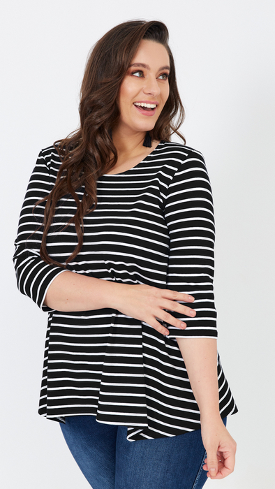 Women's black tunic loose blouse with white stripes