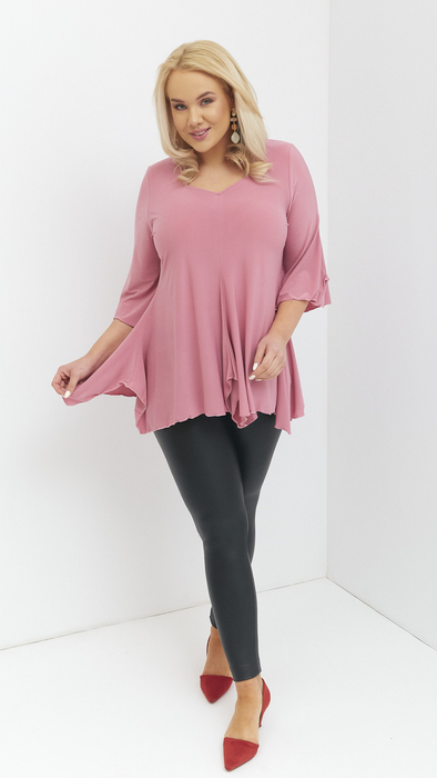 Women's powder pink tunic elegant bell sleeve blouse