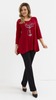 Rote Damentunika, lockere, elegante Bluse mit Applikation Katze