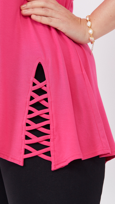 Pink elegant women's tunic decorated with an unique trimming plait