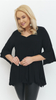 Schwarze Damen-Tunika, elegante Bluse mit Glockenärmeln