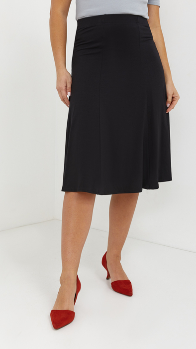 Women's black long flared midi skirt