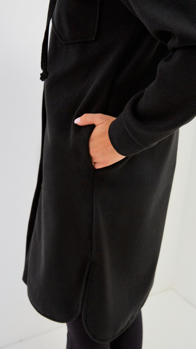 Black women's coat with hood for spring and autumn