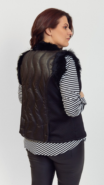 Black padded vest made of natural rabbit fur