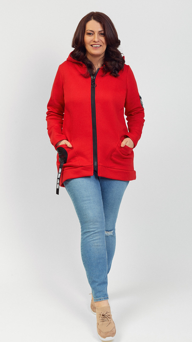 Langes Damen-Sweatshirt aus Baumwolle mit Reißverschluss und Kapuze