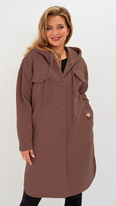 Brown women's coat with hood for spring and autumn