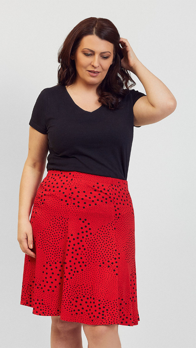 Women's red short skirt with black dots